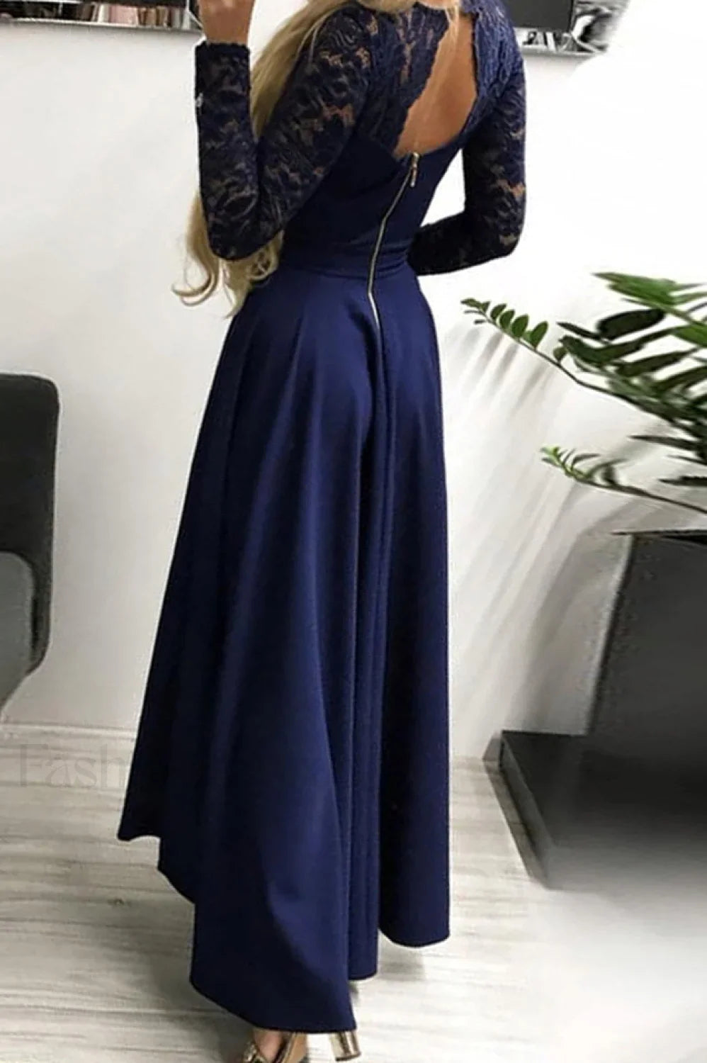 Floral Lace Satin Charming Maxi Prom Dress