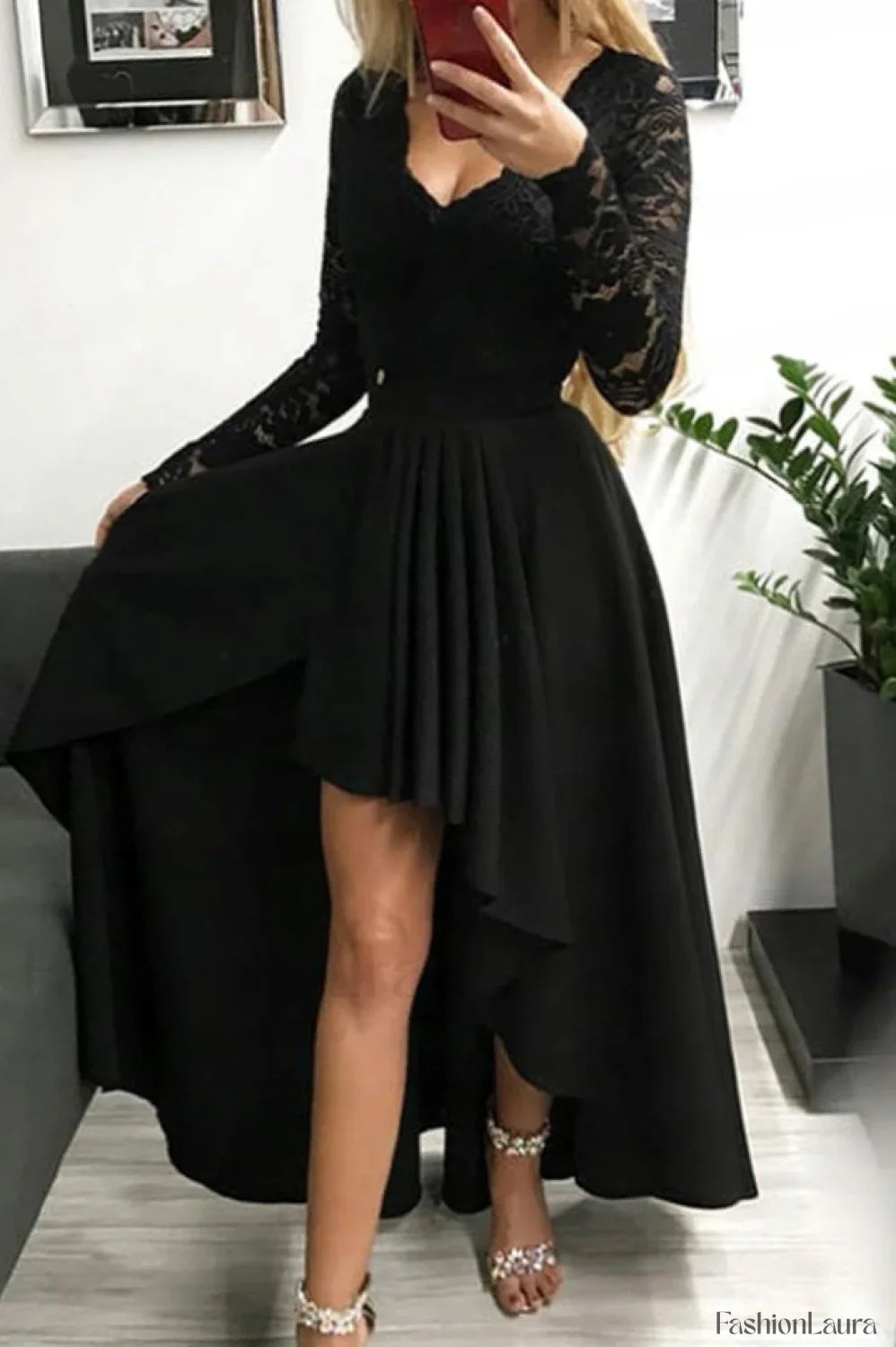 Floral Lace Satin Charming Maxi Prom Dress