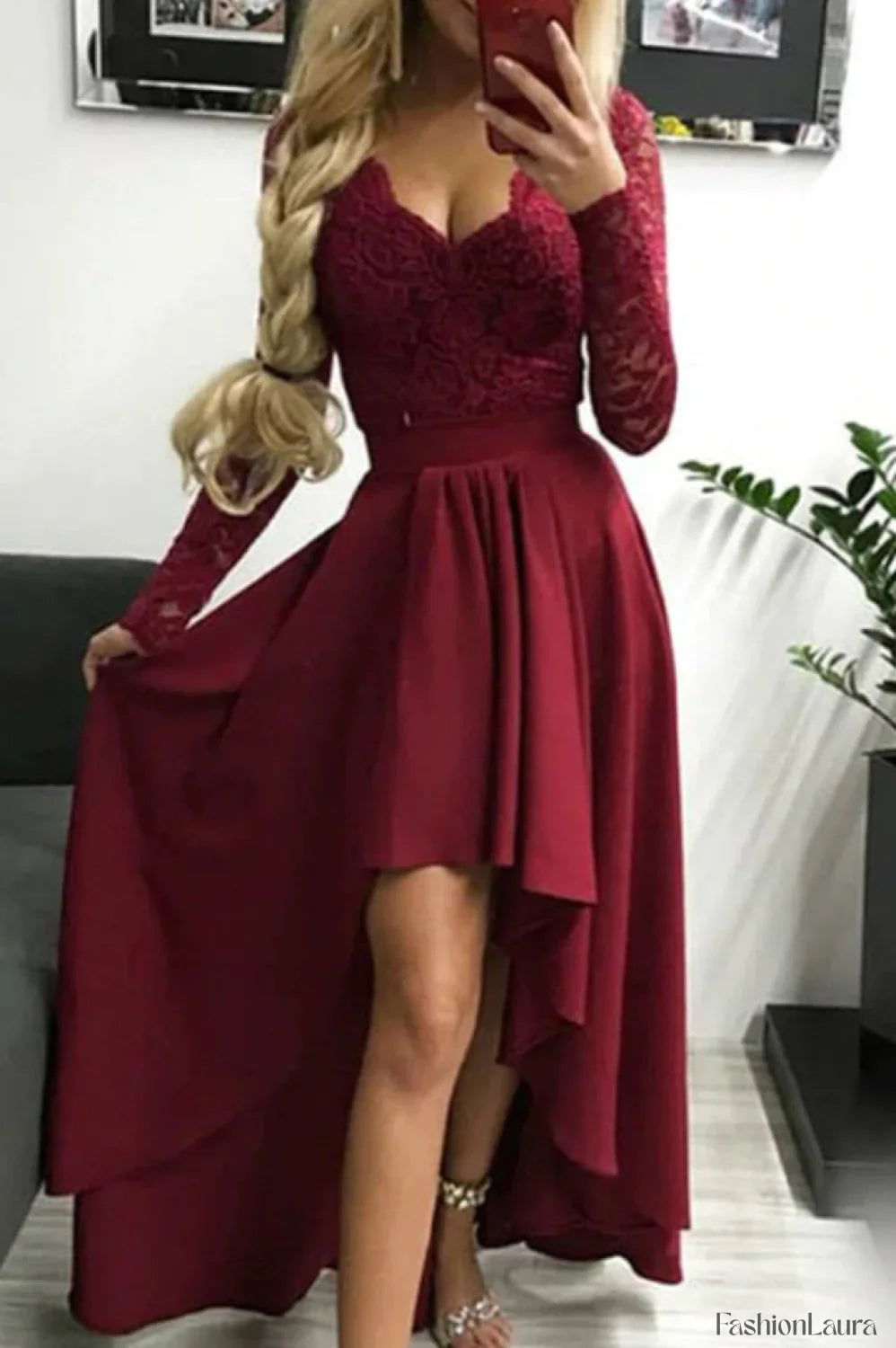 Floral Lace Satin Charming Maxi Prom Dress