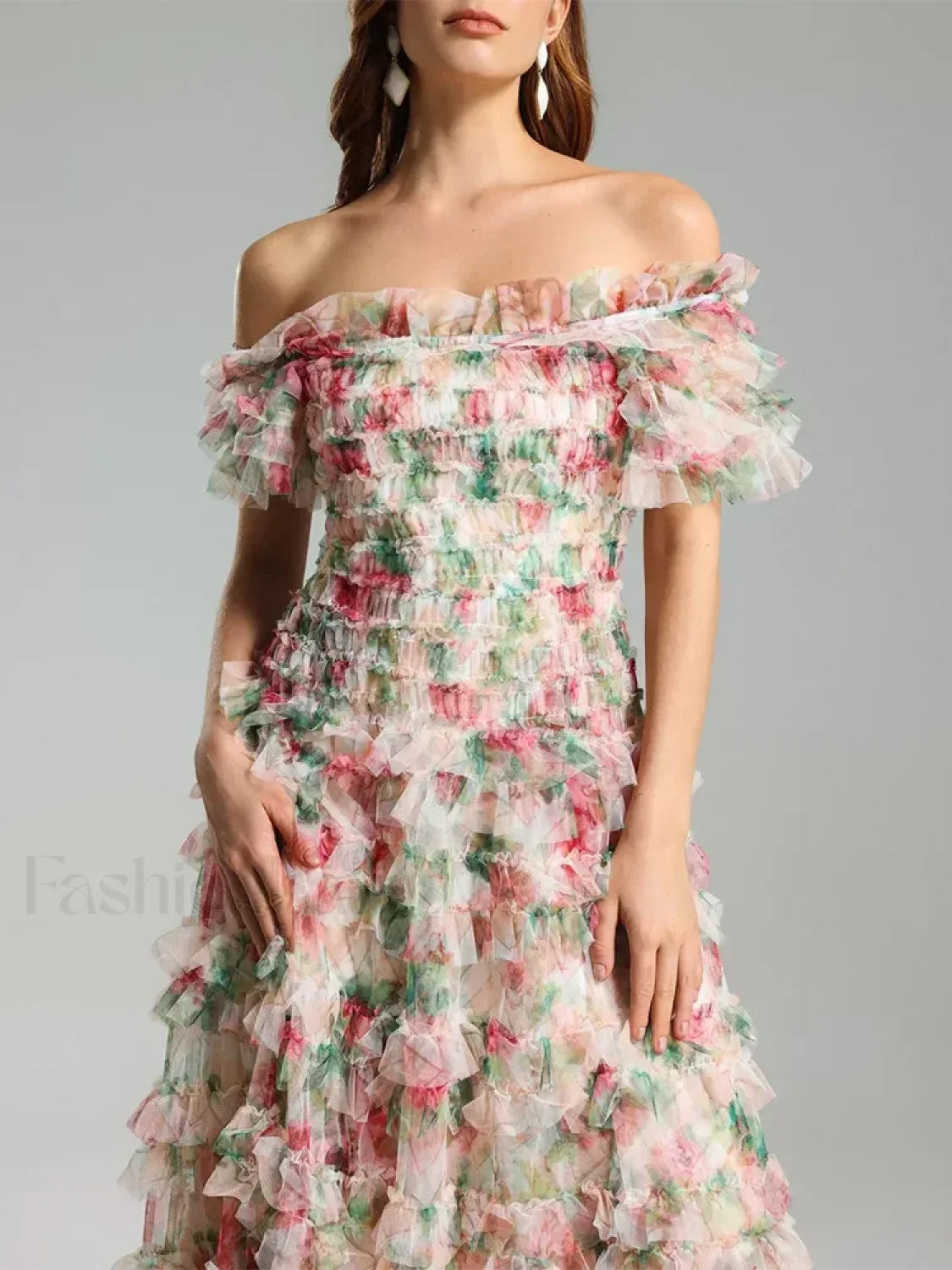 Floral Mesh Colorblock Maxi Dress