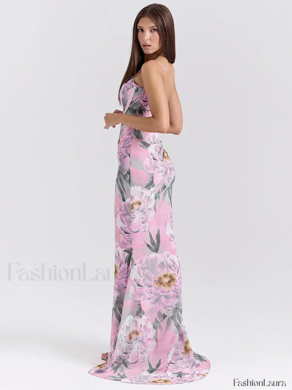 Floral Pink Spaghetti Strap Maxi Dress