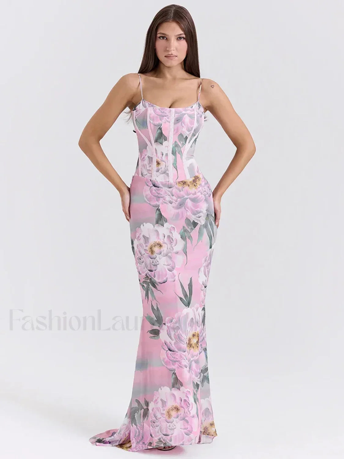 Floral Pink Spaghetti Strap Maxi Dress