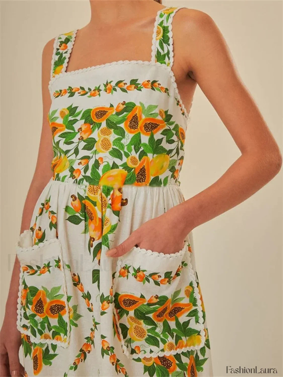 Floral Pocket Square Neck Maxi Dress