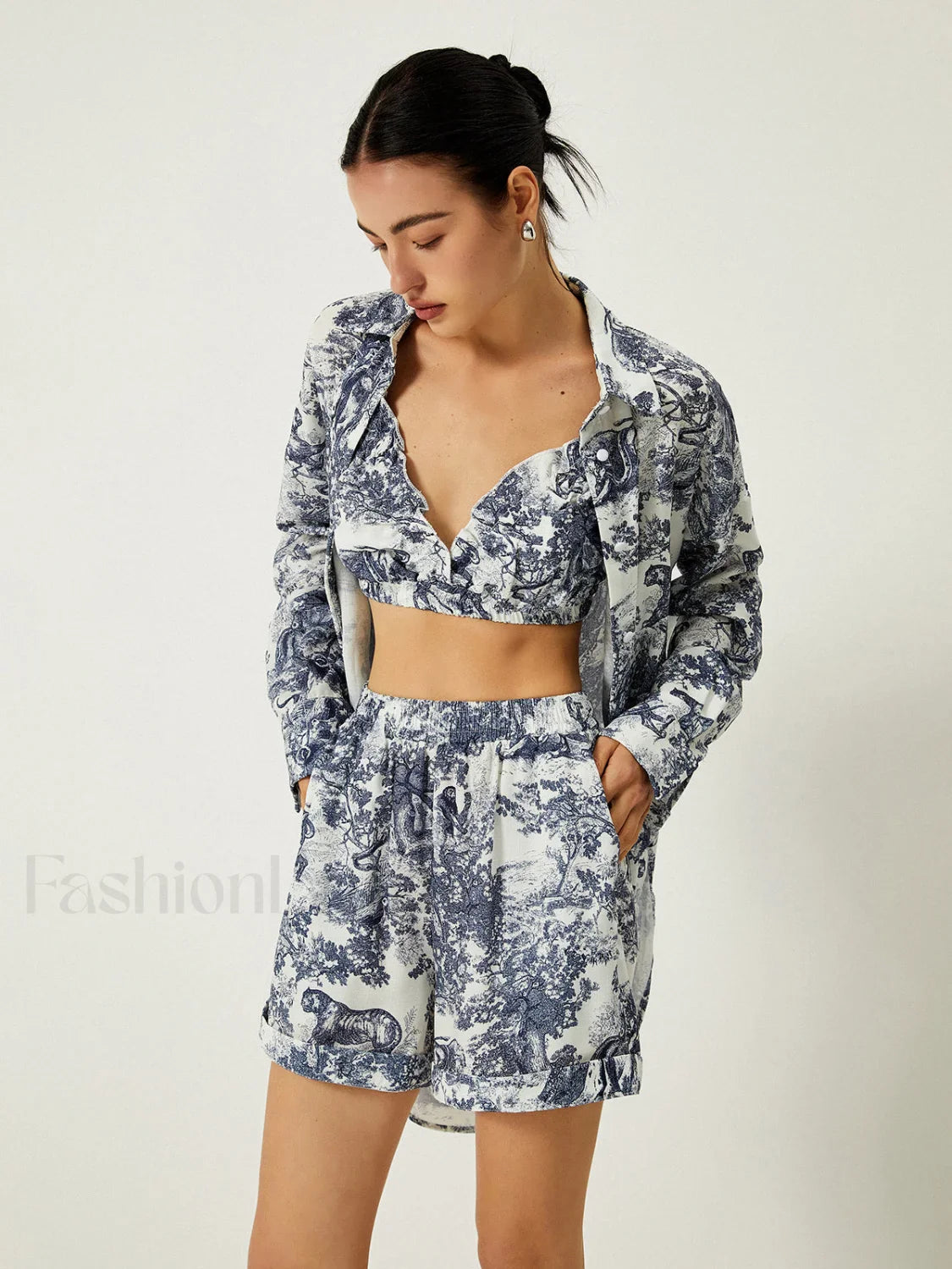 Floral Print Three Piece Shorts Set