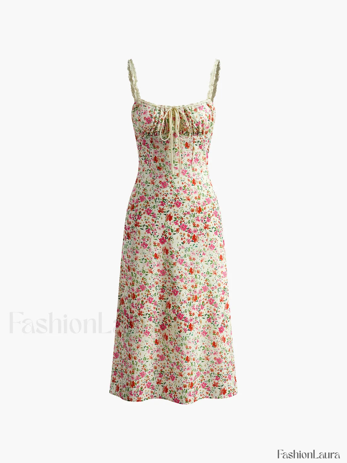 Floral Print Trim Cami Midi Dress
