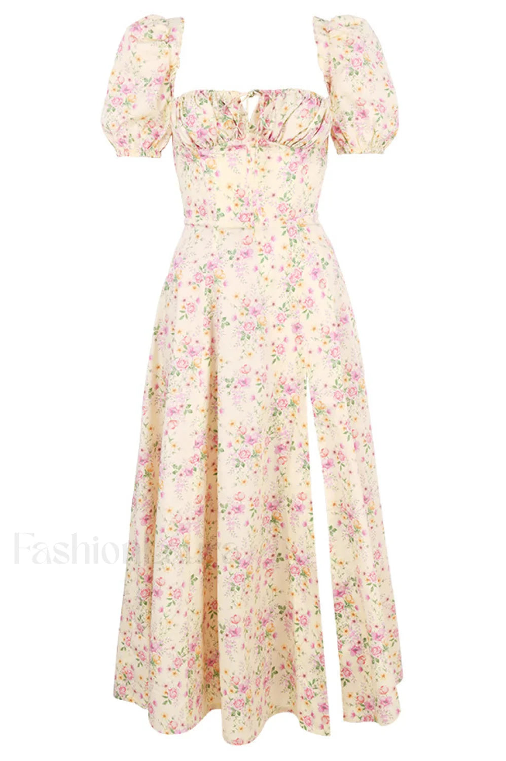 Floral Puff Sleeve Charming Boho Midi Dress