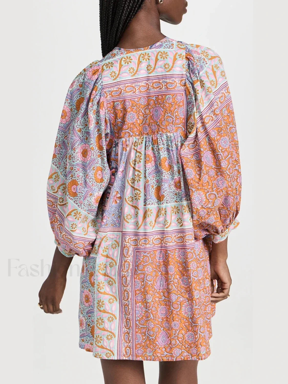Floral Puff-Sleeve Shirt Boho Dress
