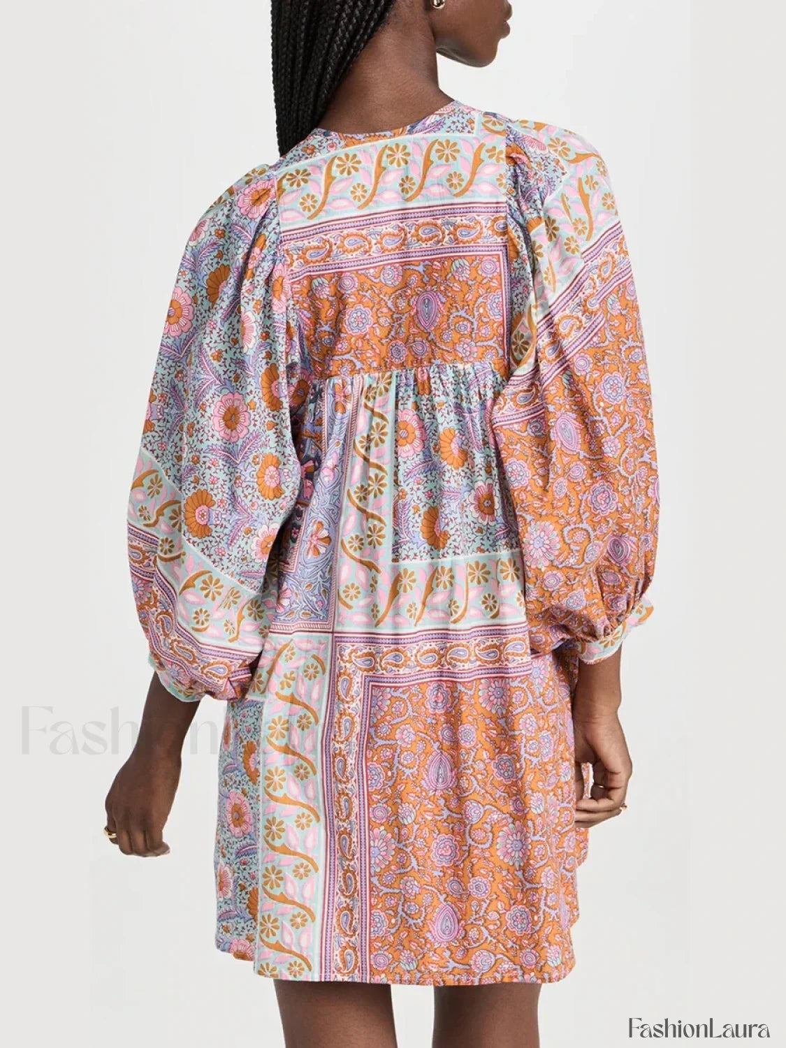 Floral Puff-Sleeve Shirt Boho Dress