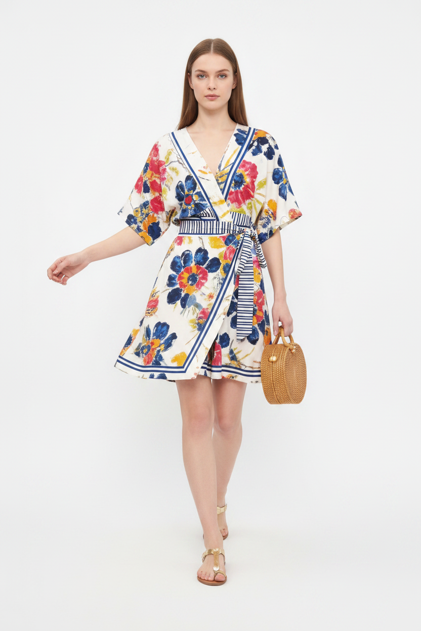 Elegant Floral Print Summer Romper with Adjustable Straps & Pockets