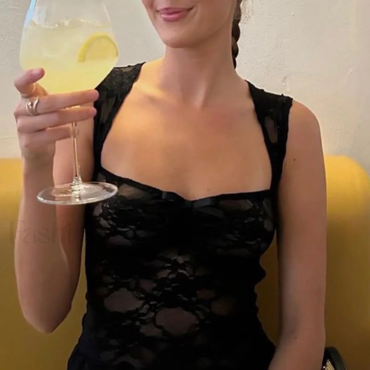 Floral Sheer Square-Bow Crop Top