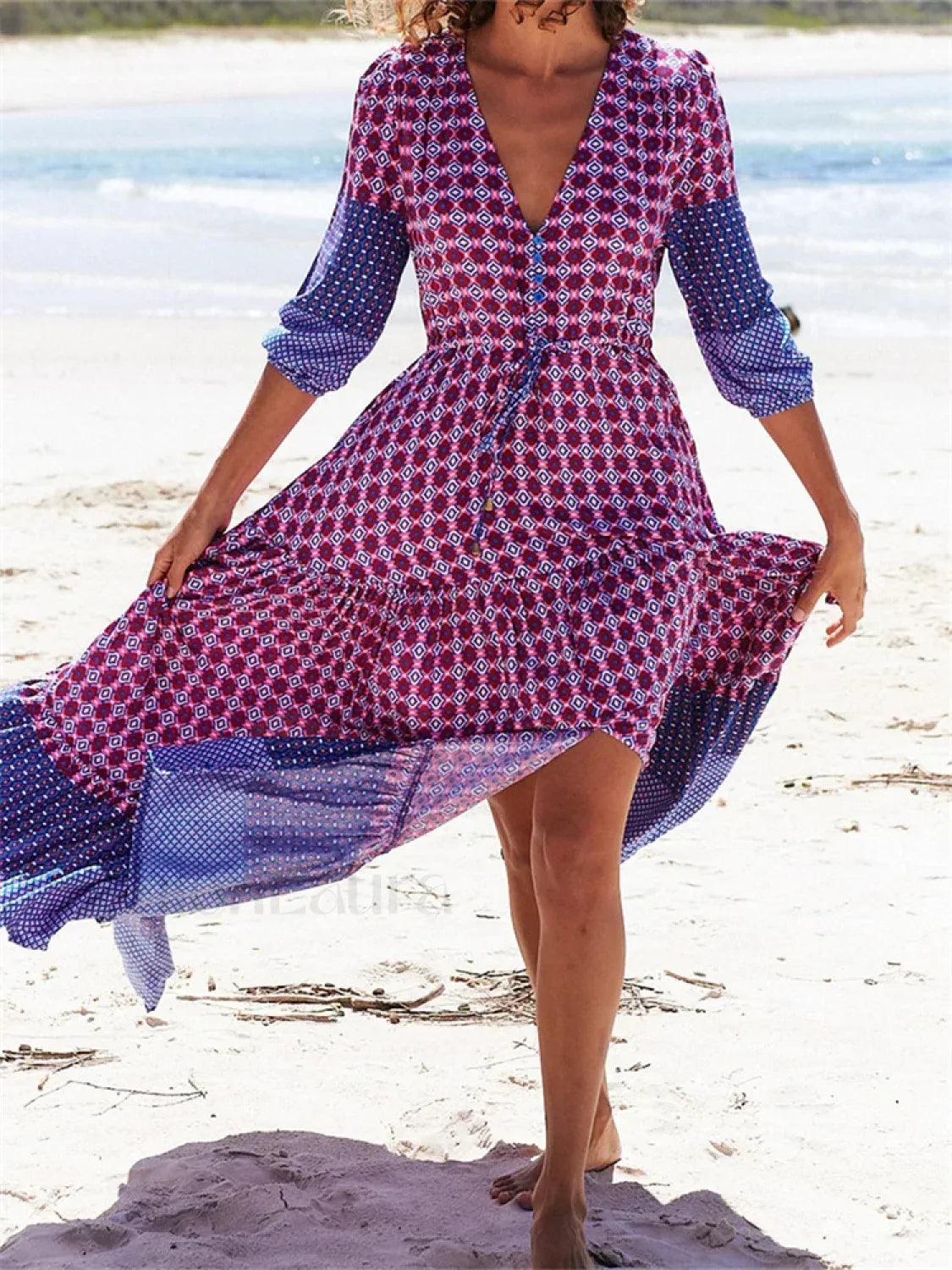 Floral Split Deep V Maxi Dress purple / S