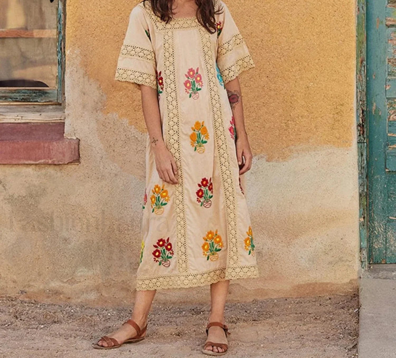 Floral Square-Neck Boho Dress