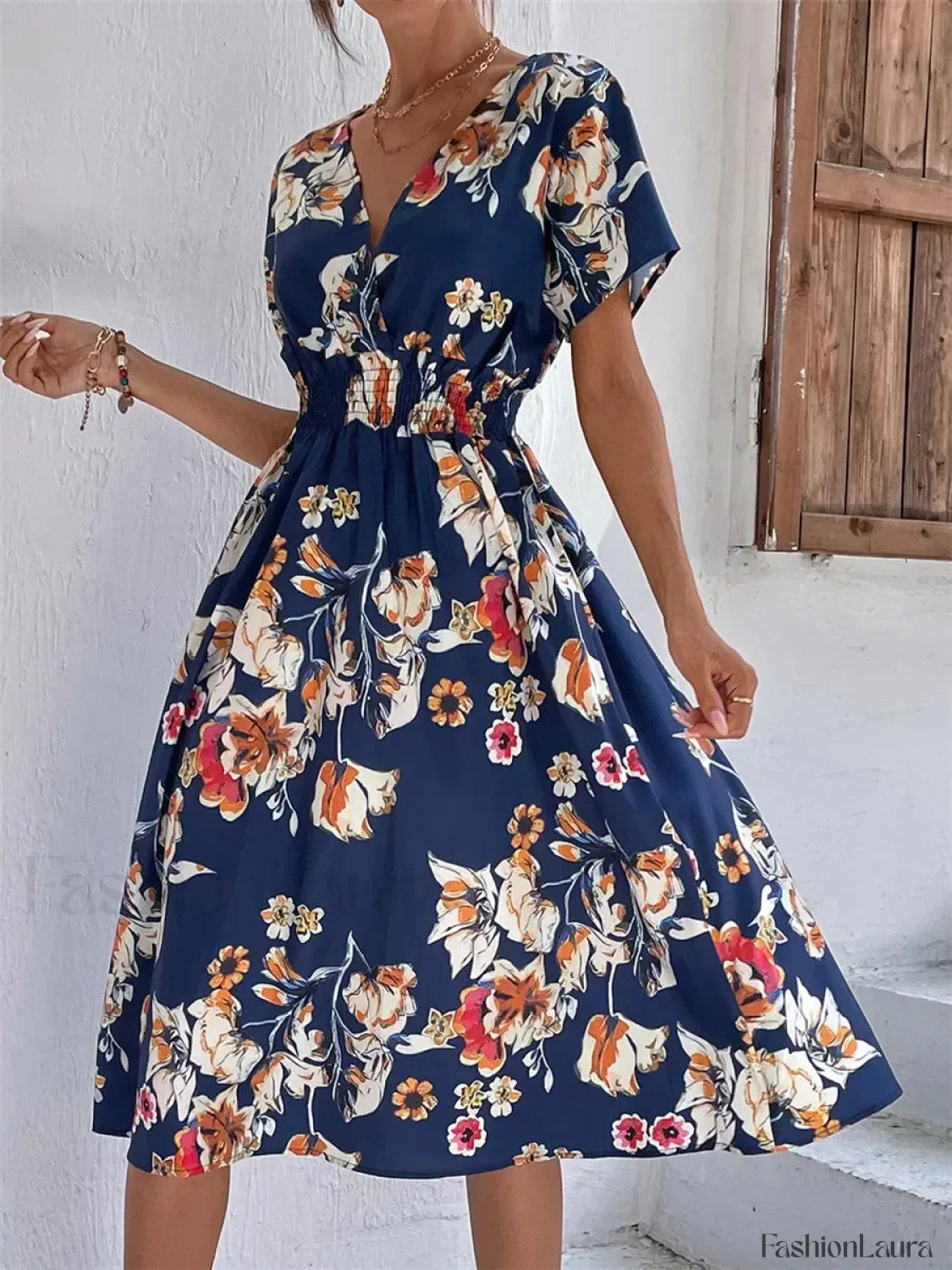 Floral Summer Long Sleeve Chic Holiday Midi Dress