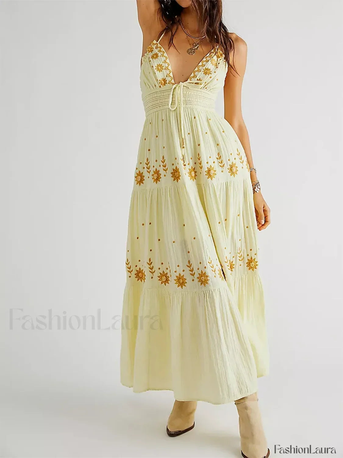 Floral Tie-Up Halter Boho Dress