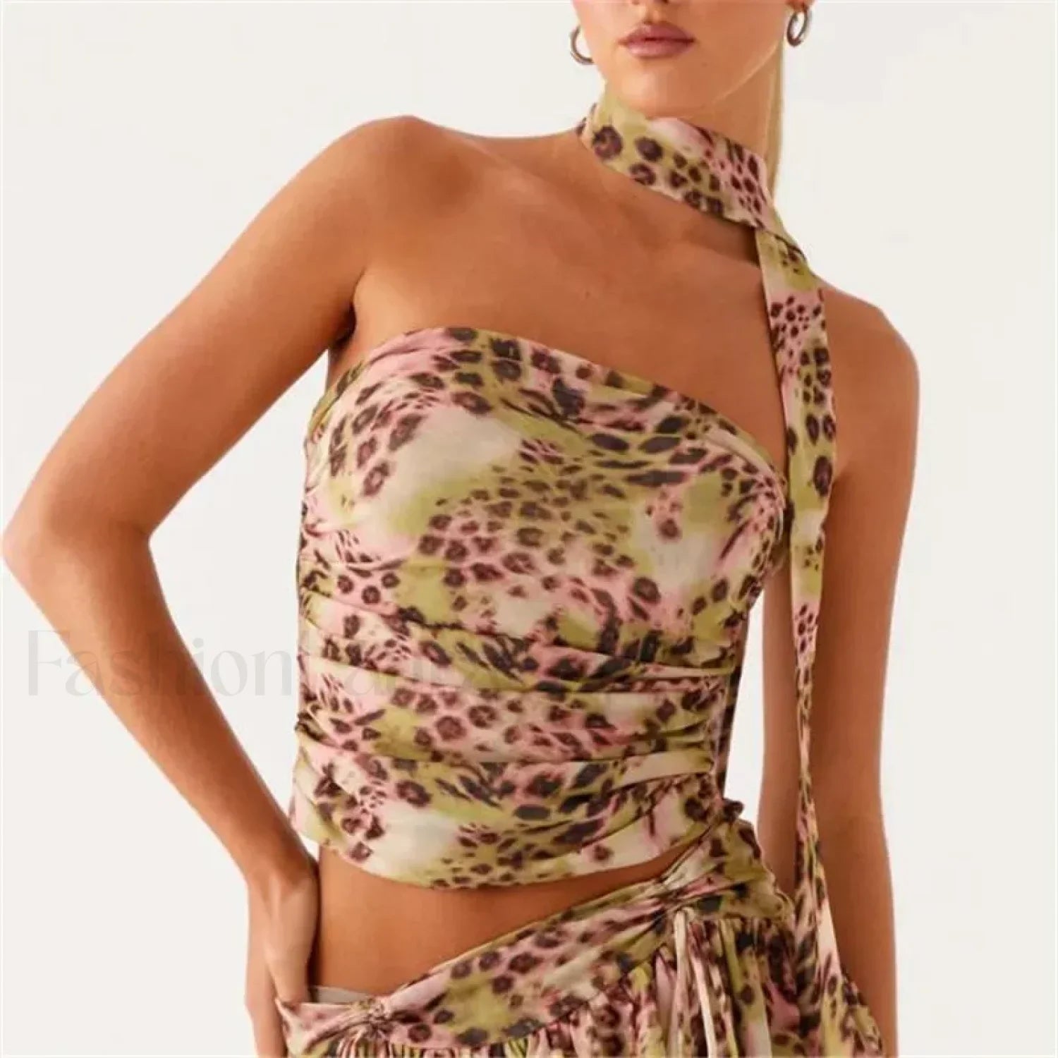 Floral Tube Strapless Crop Top BROWN / S