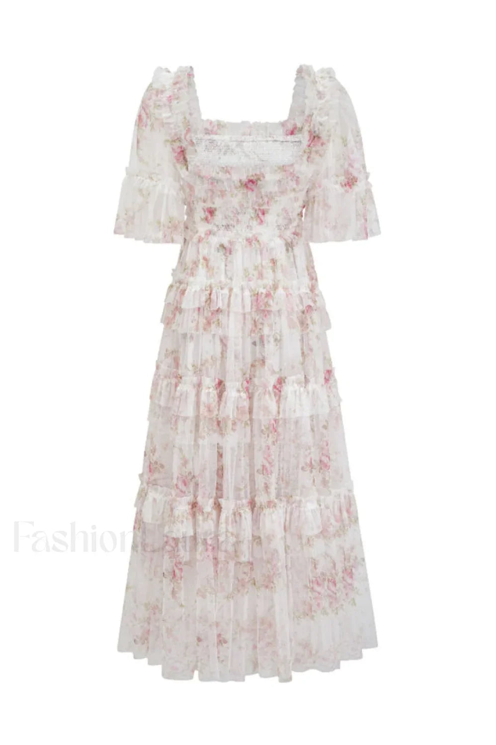 Floral Tulle Ruffle Charming Layered Maxi Dress