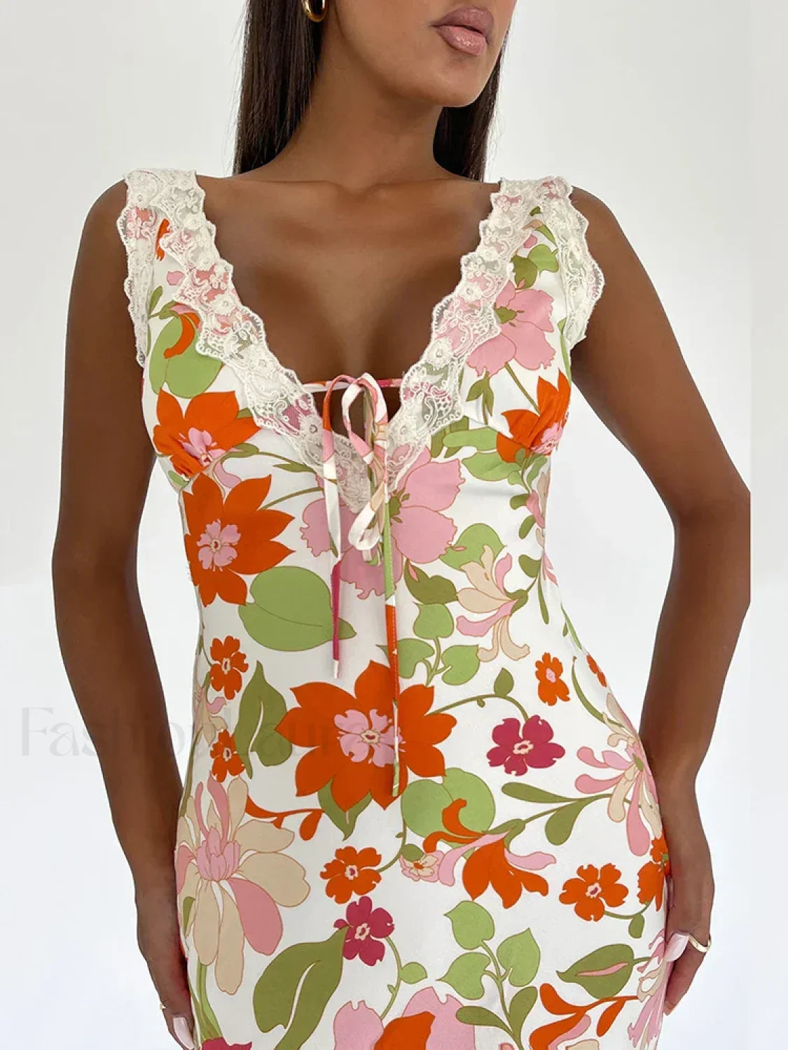 Floral V Neck Bodycon Maxi Dress