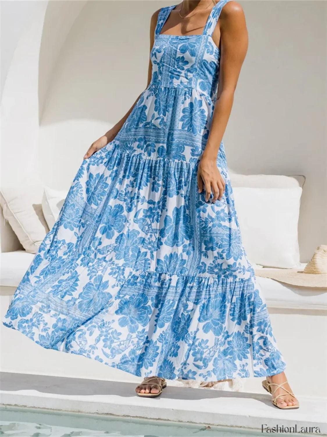 Floral Wide Strap A-Line Maxi Dress