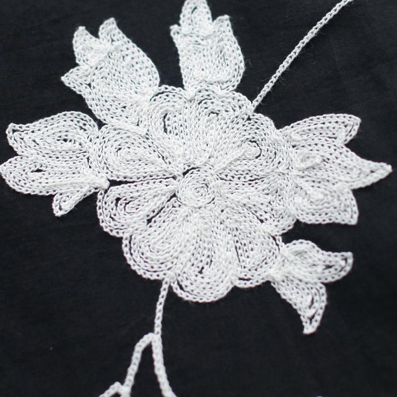 floral embroideried linen summer dress layered Navy cotton dress