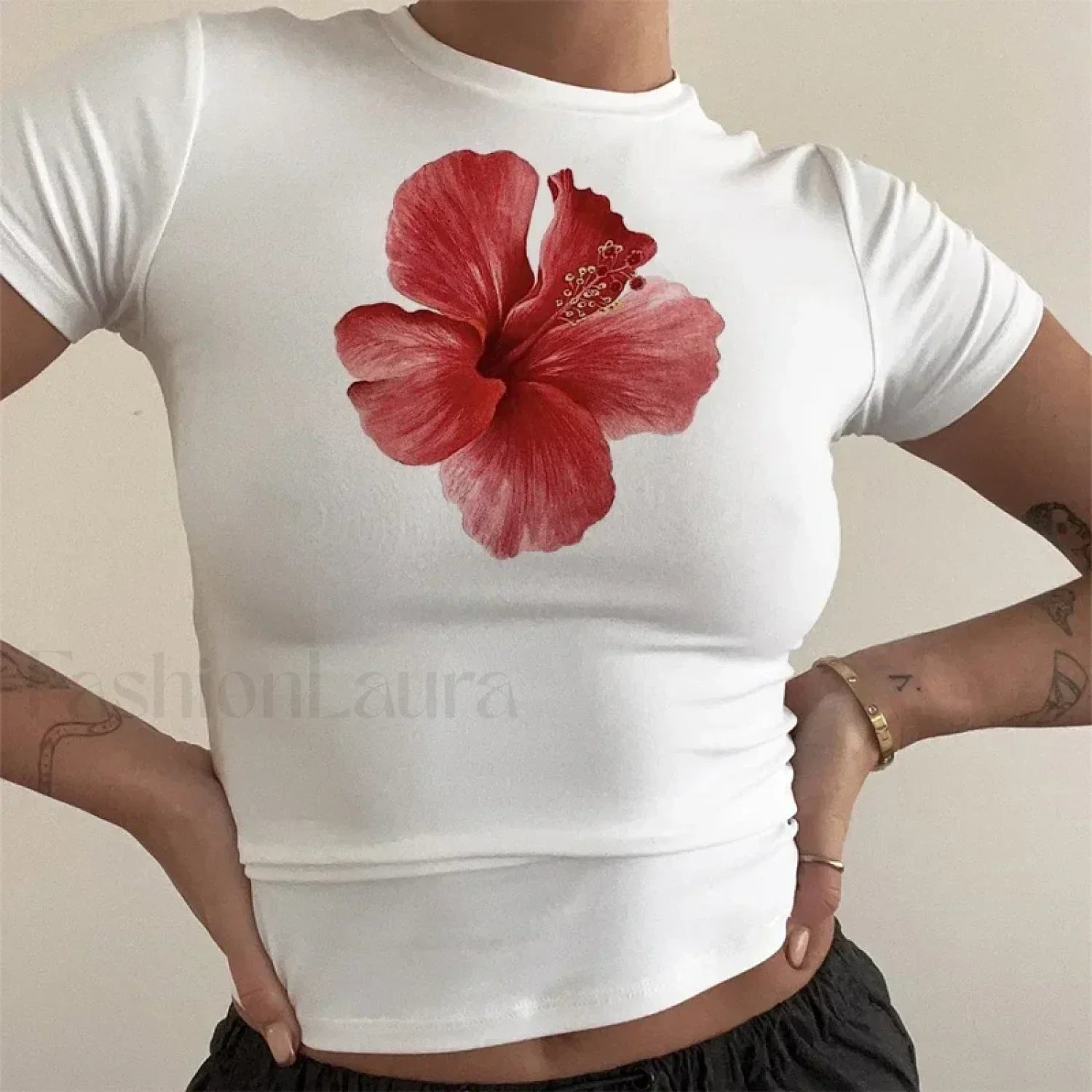 Flower Print Vintage Crop Top T-Shirt