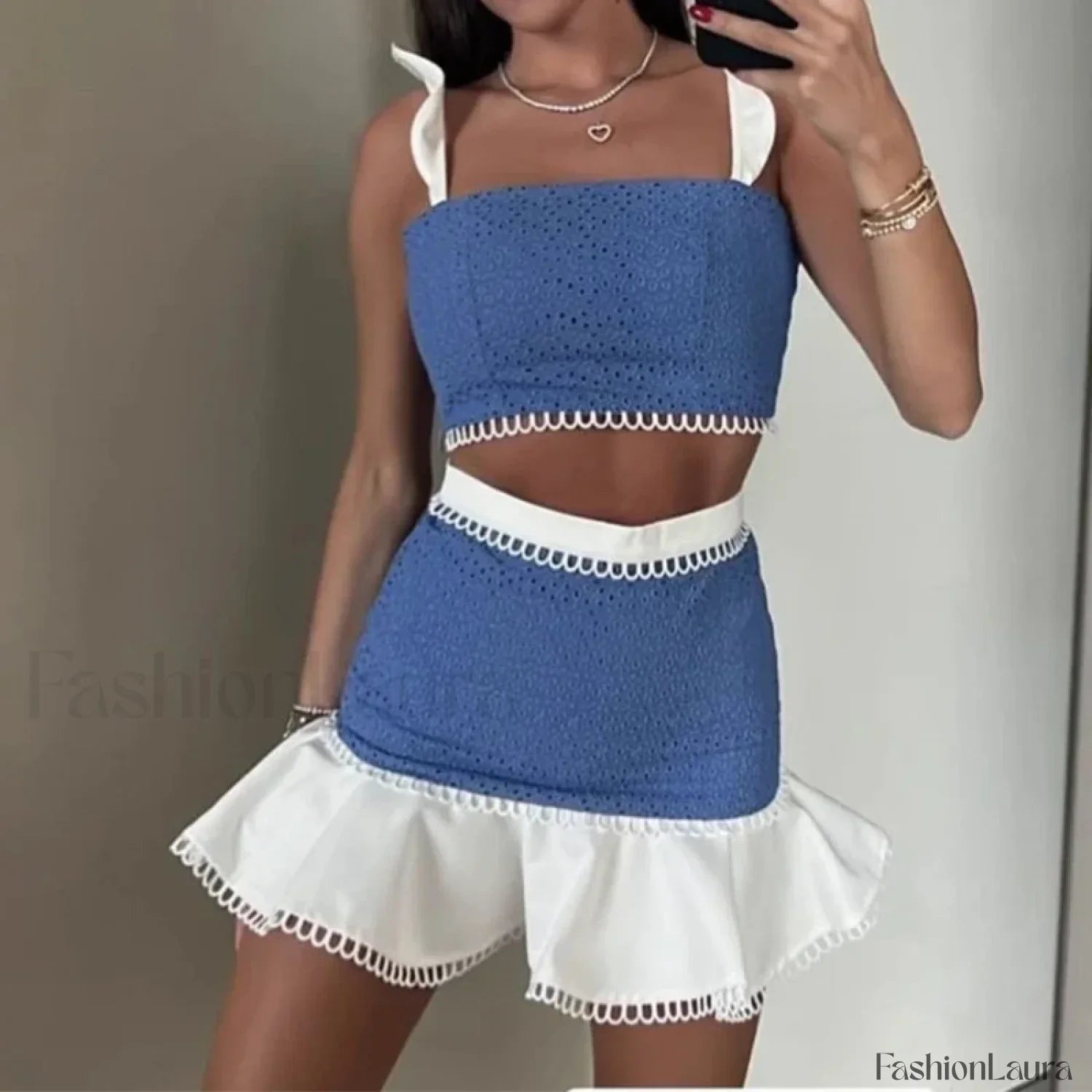 Flying Sleeve Crop Skirt Two Piece Set
