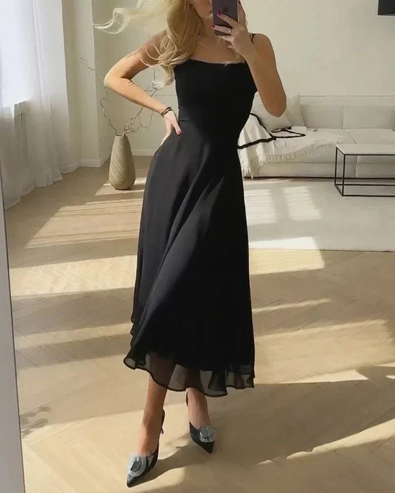 Karla Elegant Chiffon Dress with a Square Neckline for Women