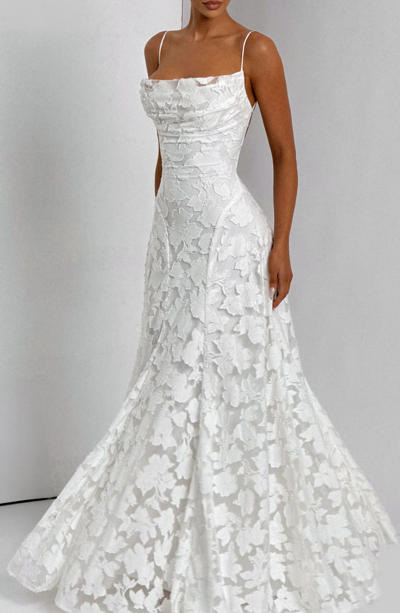 Floral Lace Spaghetti Strap Mermaid Maxi Gown Wedding
