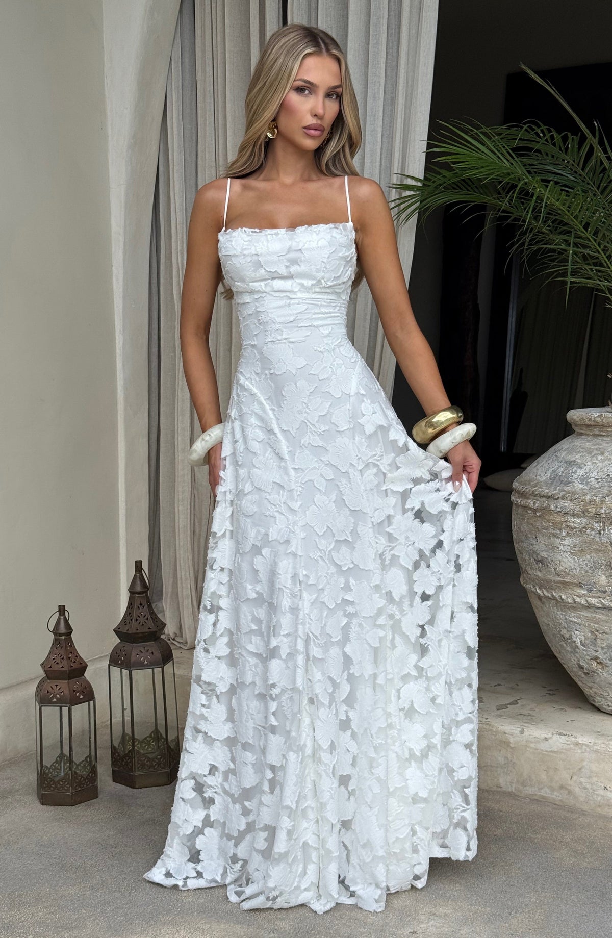 Floral Lace Spaghetti Strap Mermaid Maxi Gown Wedding 3