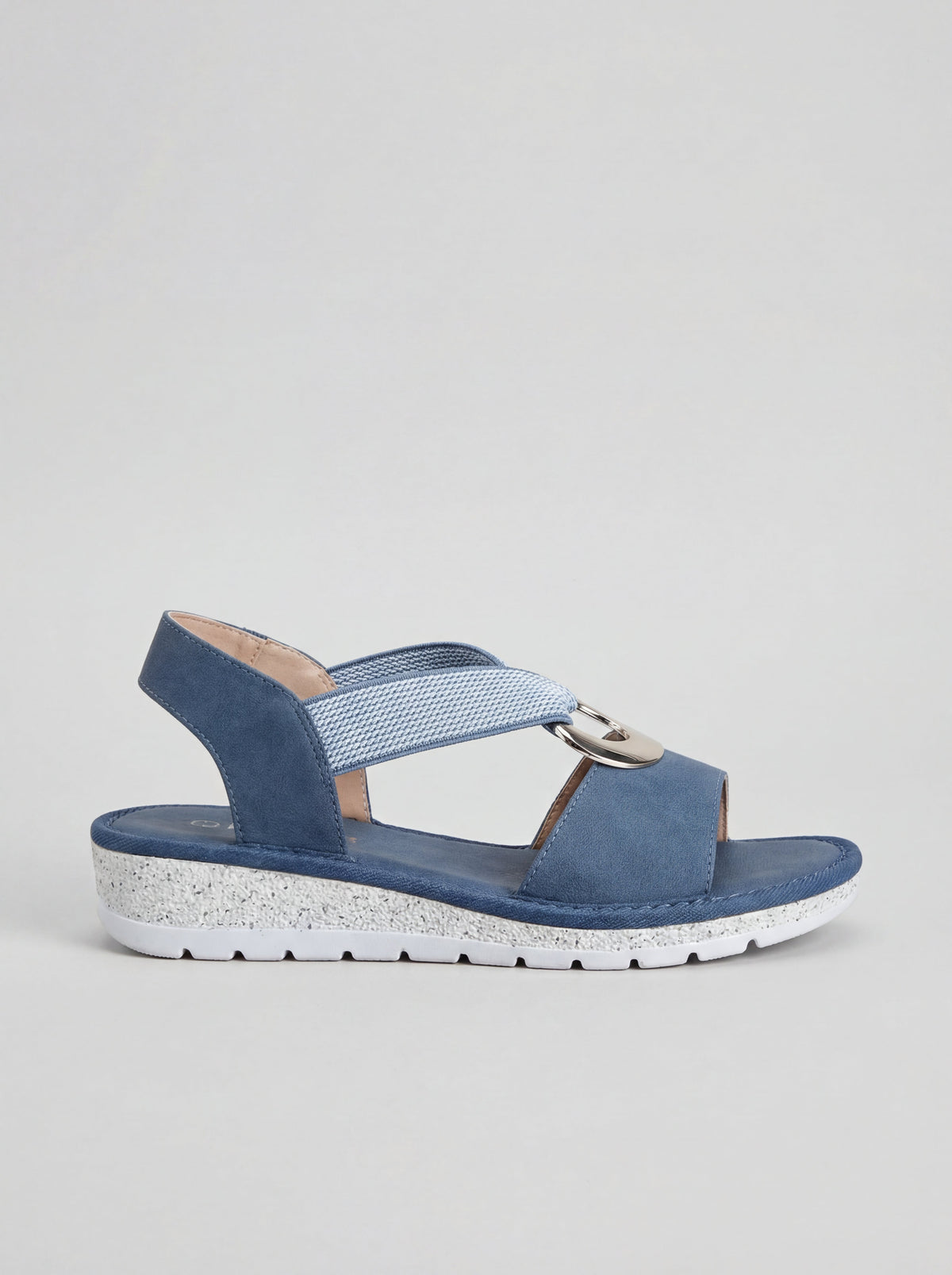 Open Toe Ring Detail Slingback Low Wedge Sandals