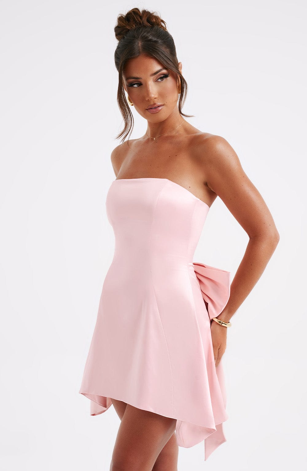 Satin Strapless Oversized Bow Back A-Line Mini Dress 4