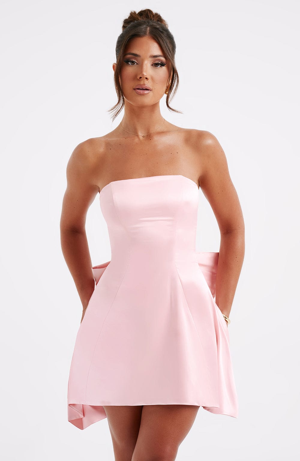 Satin Strapless Oversized Bow Back A-Line Mini Dress 3