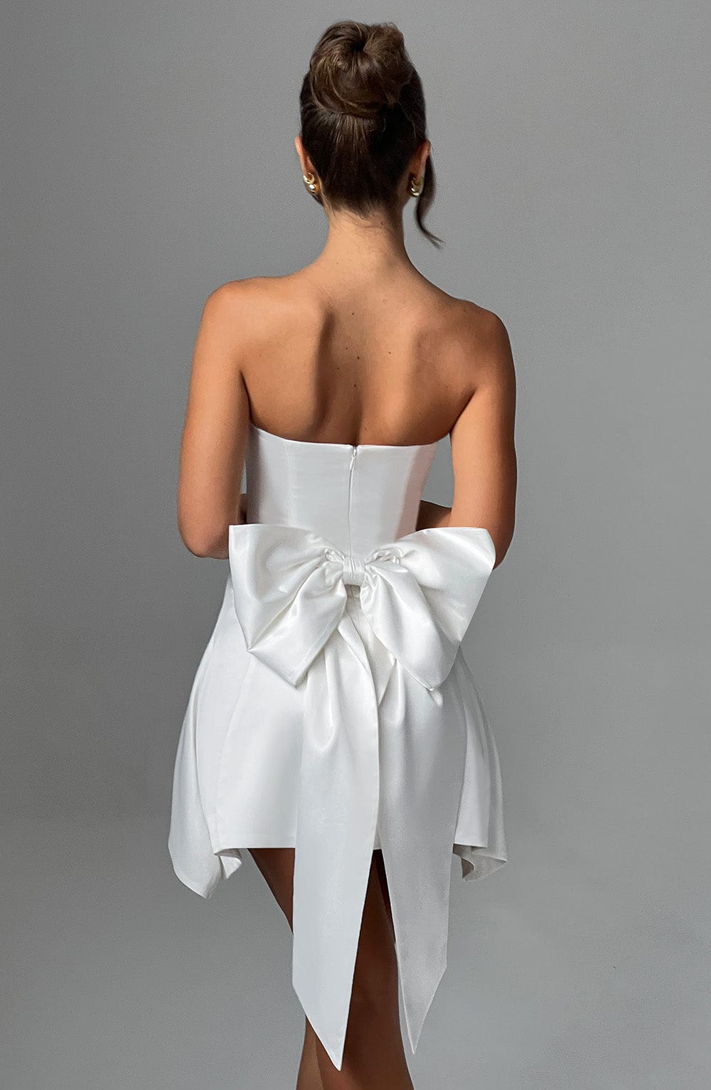 Satin Strapless Bow Back Fit and Flare Mini Dress 2