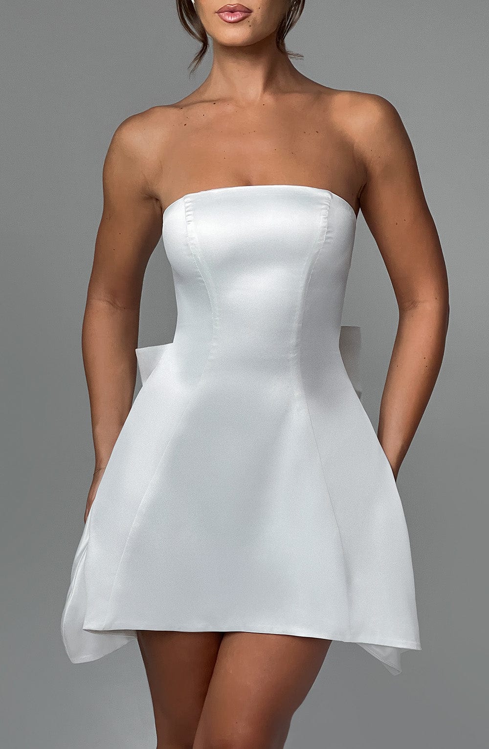 Satin Strapless Bow Back Fit and Flare Mini Dress 5