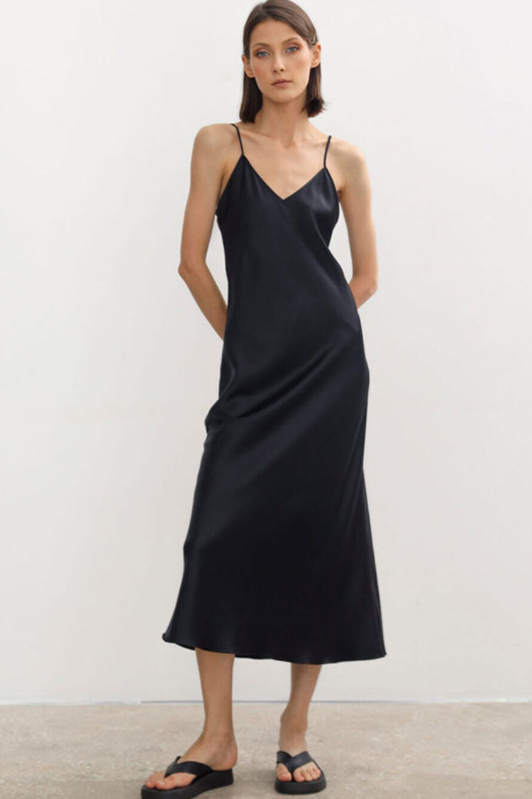 Satin V-Neck Maxi Dress