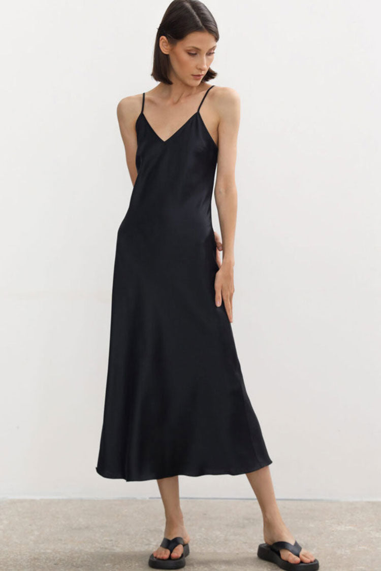 Satin V-Neck Maxi Dress