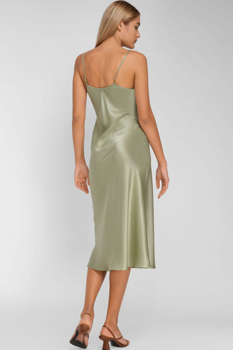 Spaghetti Strap V-Neck Satin Slip Midi Dress