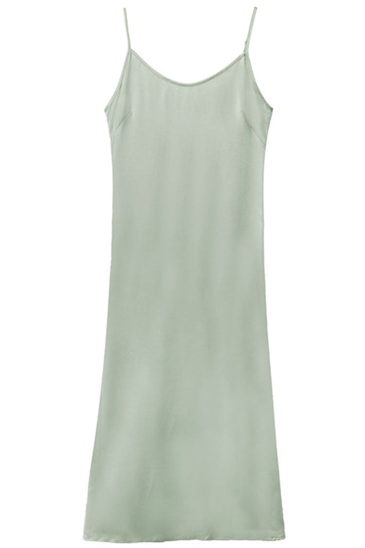 Spaghetti Strap V-Neck Satin Slip Midi Dress