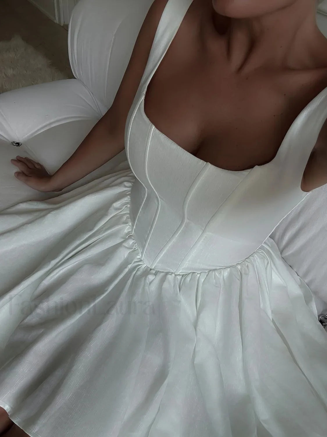 French Elegant Solid Short Dress White / XS Dresses