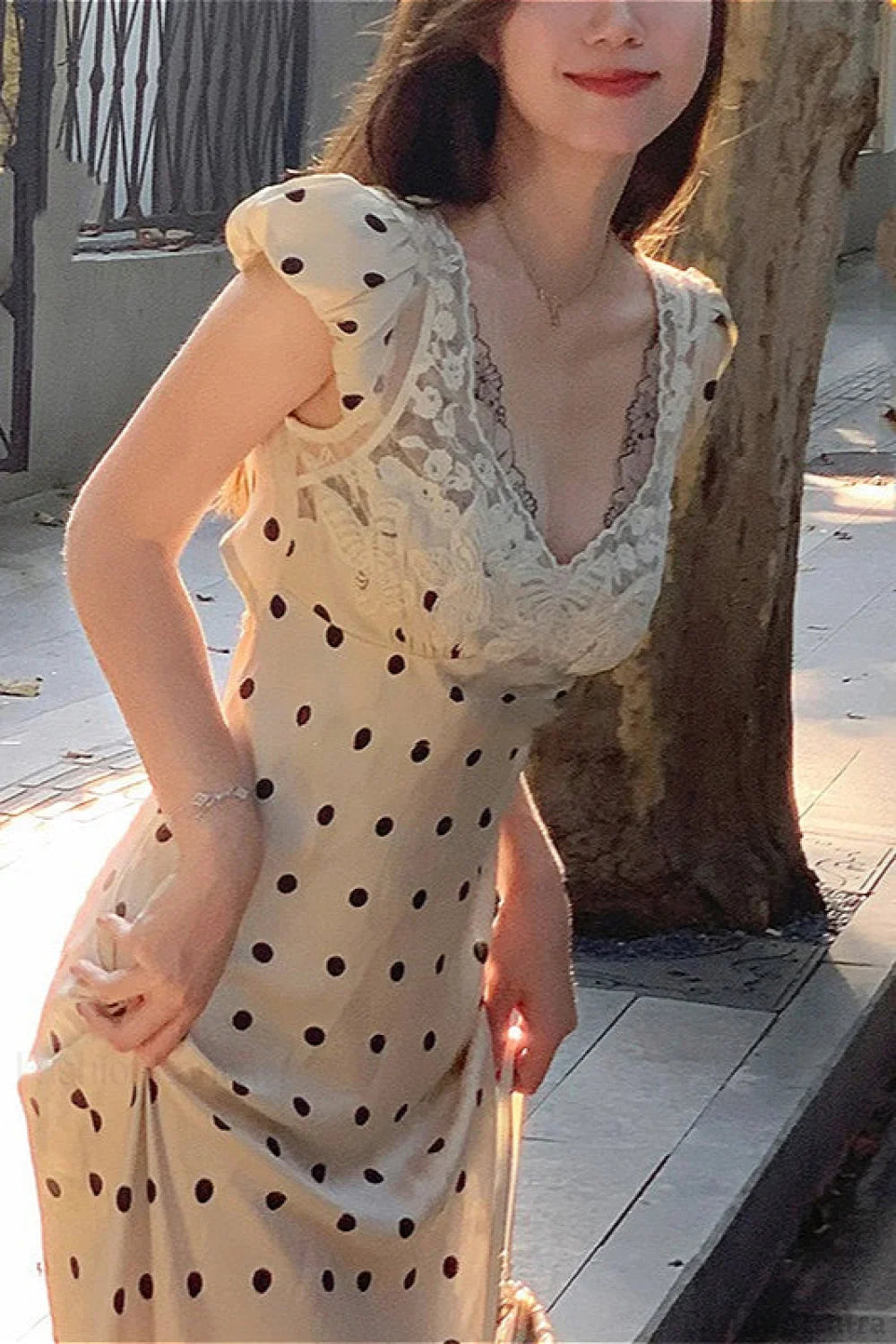 French Style Polka Dot Maxi Dress