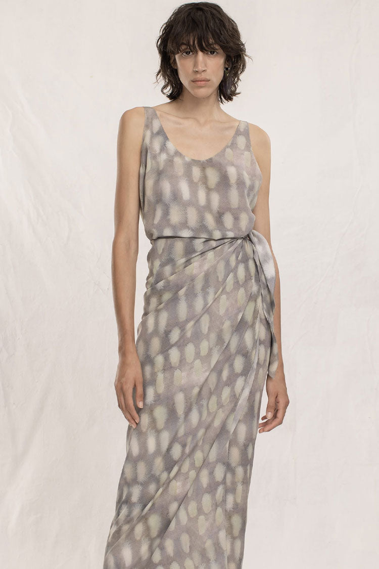 Shell Print Wide Strap Wrap Tie Side Sleeveless Maxi Dress
