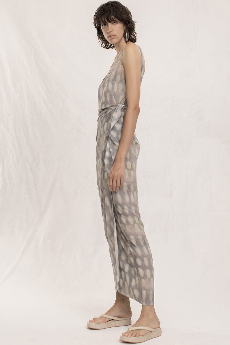 Shell Print Wide Strap Wrap Tie Side Sleeveless Maxi Dress