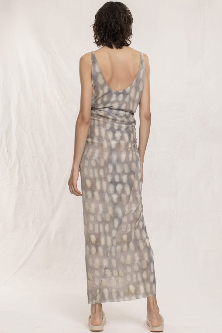 Shell Print Wide Strap Wrap Tie Side Sleeveless Maxi Dress