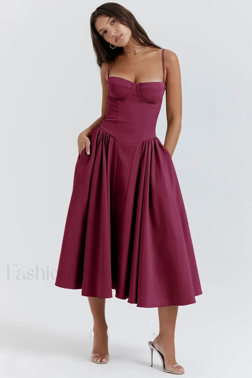 French Vintage Strap Midi Dress