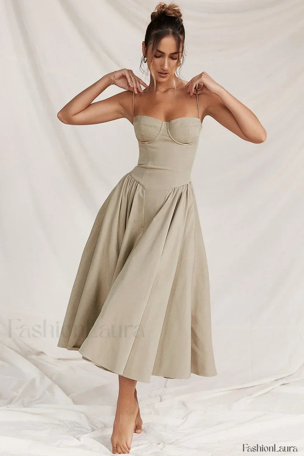 French Vintage Strap Midi Dress