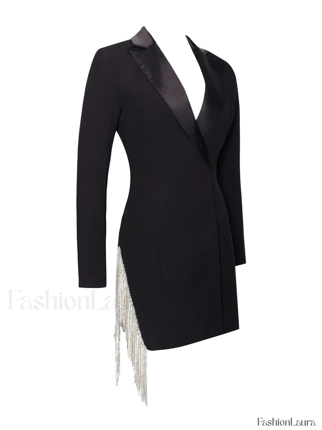 Freya Black Crystal Charming Fringe Blazer Dress