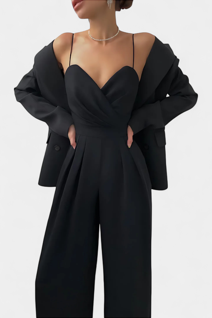 Satin Sweetheart Spaghetti Strap Wide Leg Jumpsuit