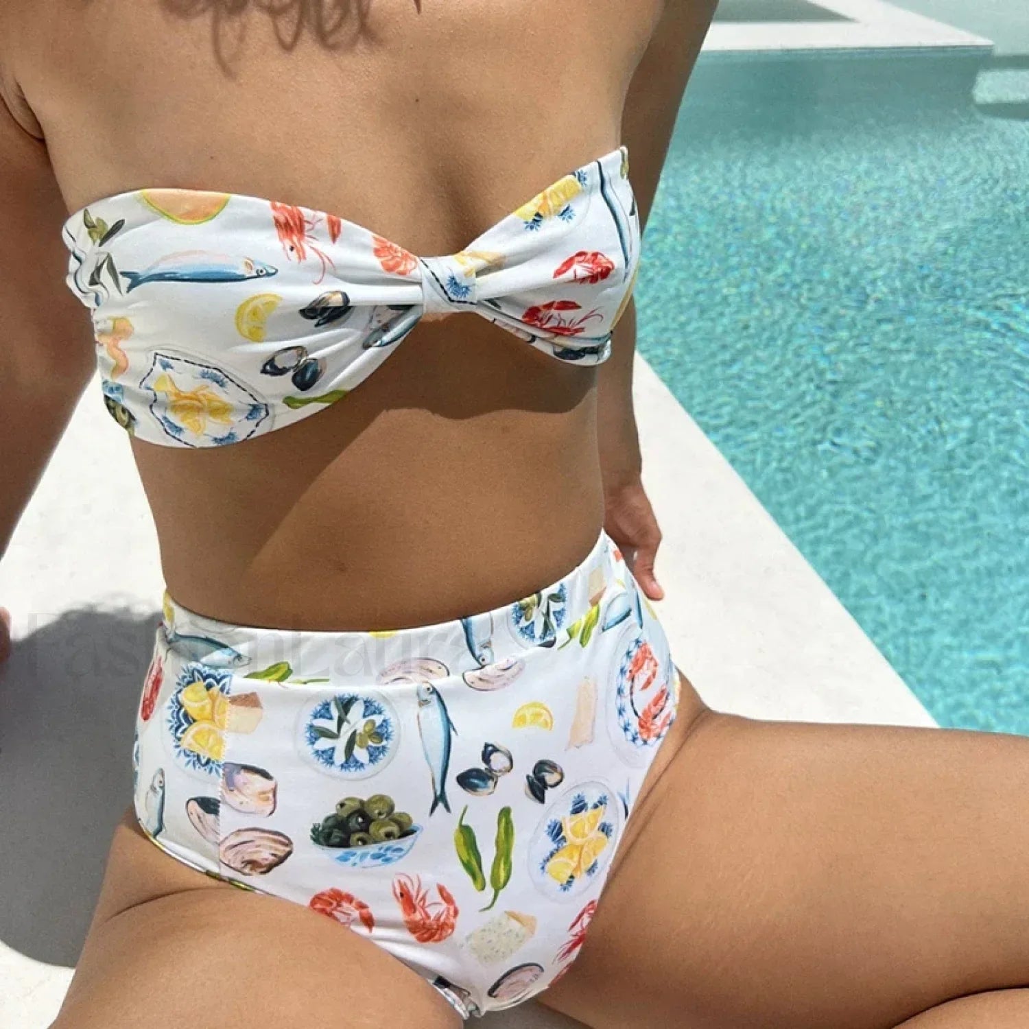 Fruit Print Strapless Bandeau Bikini Set