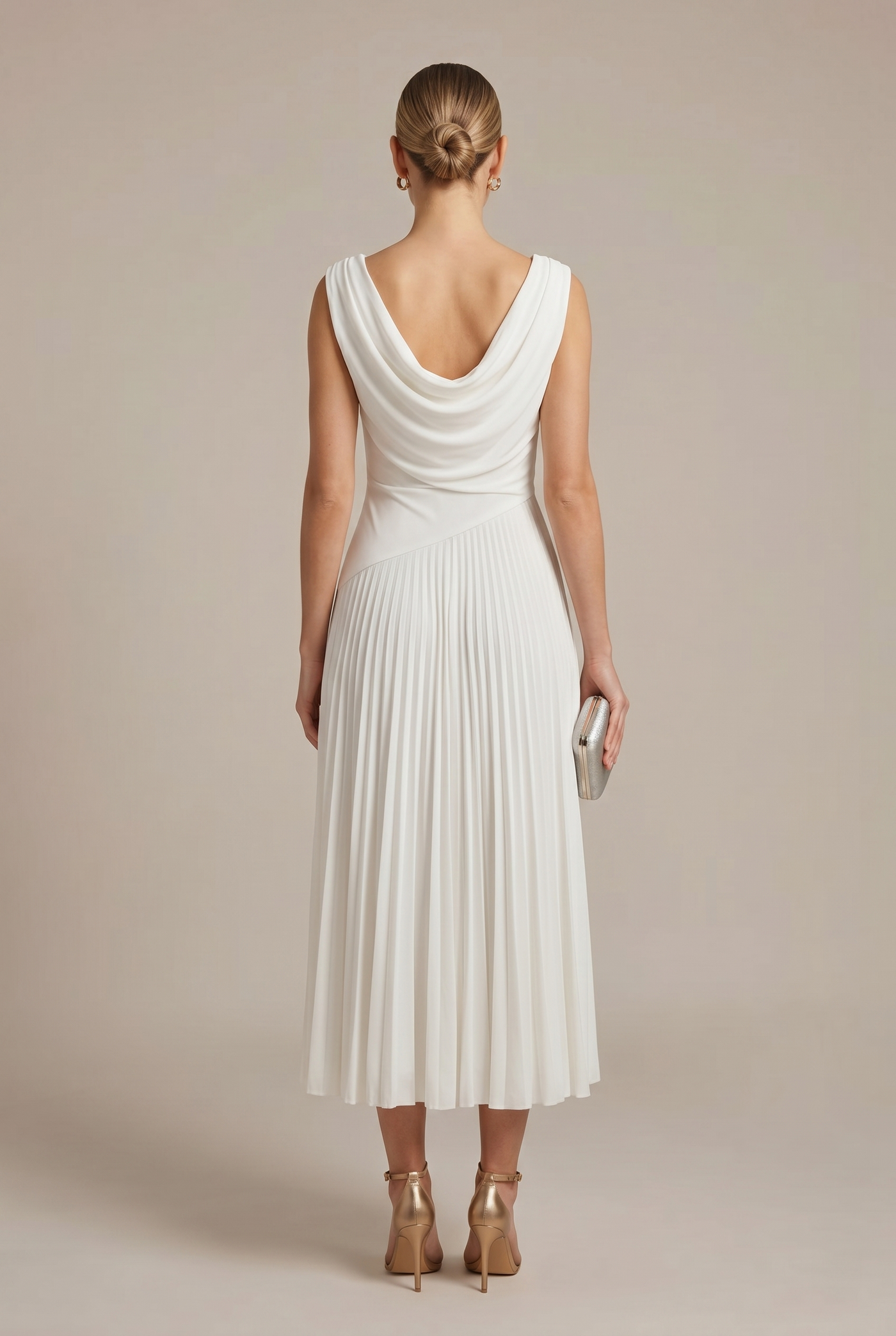 Chiffon Cowl Neck Sleeveless Pleated Midi Dress 3