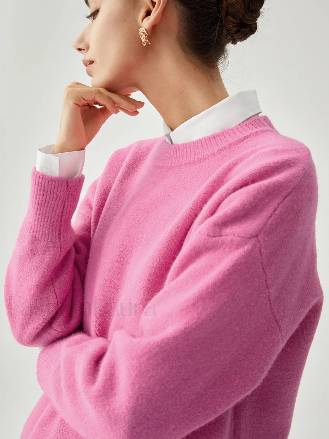 Fuchsia Crew Graceful Neck Knit Sweater