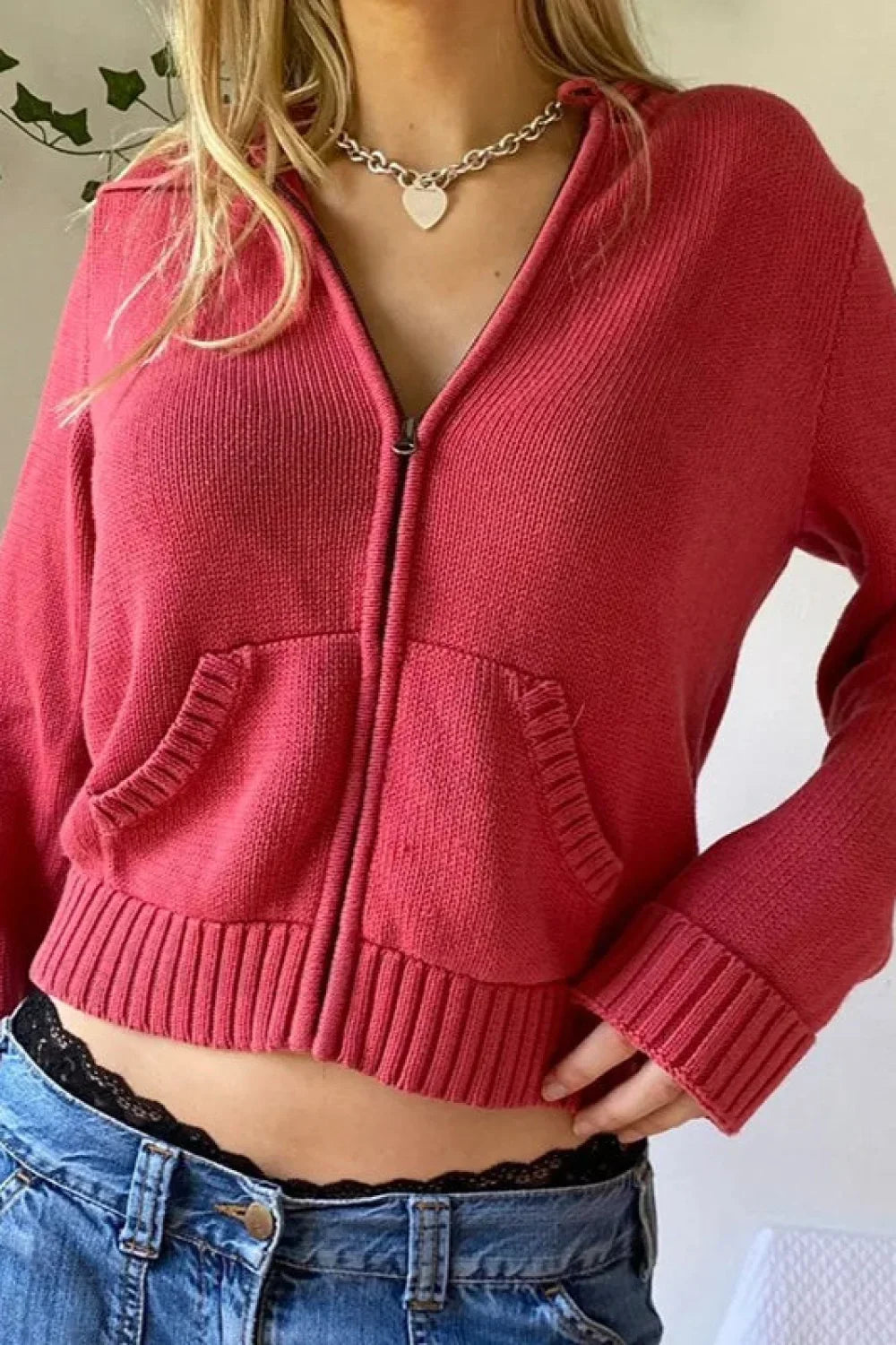 Full Zip Knit Hooded Hoodie